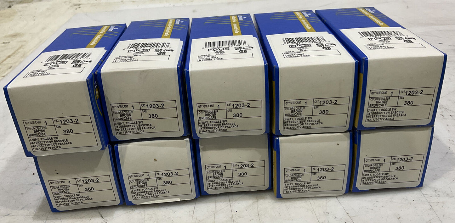 LEVITON 1203-2 GROUNDING 3-WAY BROWN TOGGLE SWITCH LOT OF 10 373