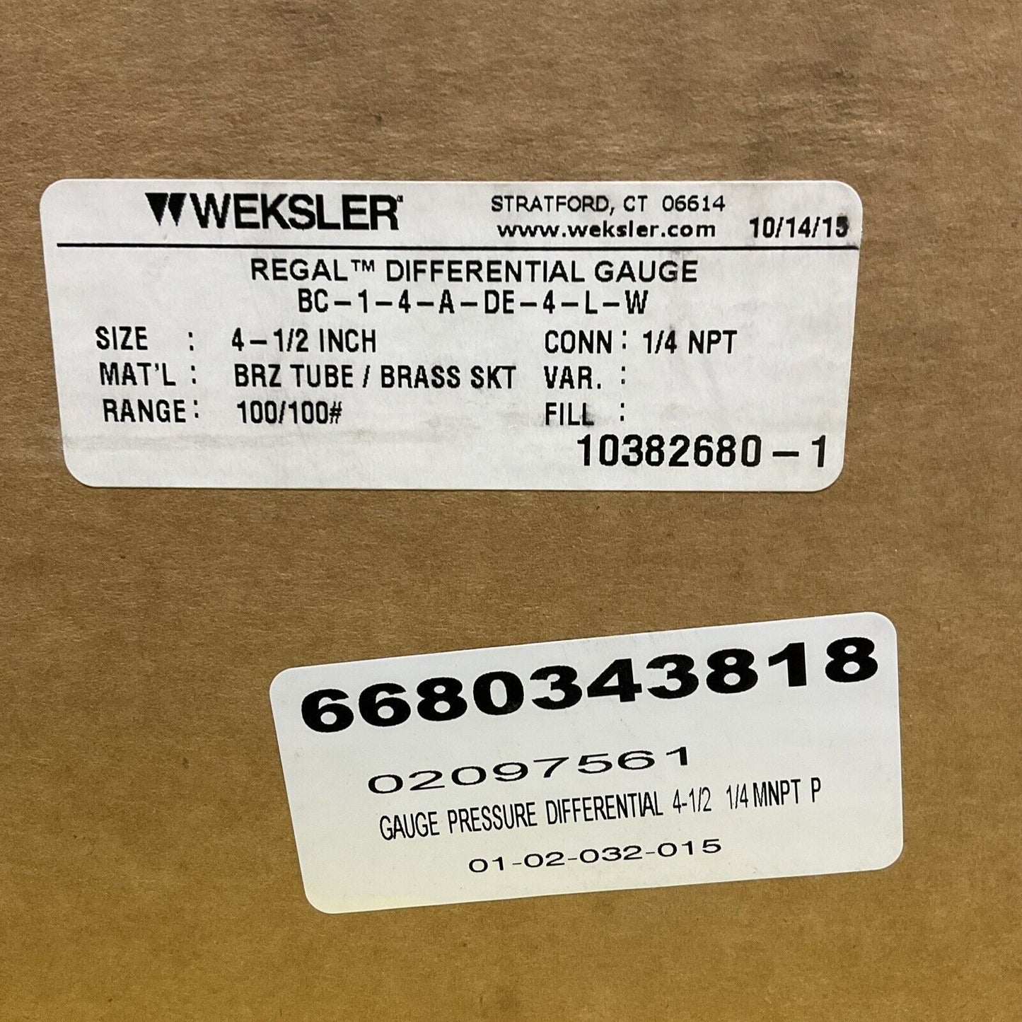 WEKSLER BC-1-4-A-DE-4-L-W BC14ADE4LW REGAL DIFFERENTIAL GAUGE 4 1/2” 100PSIG 373