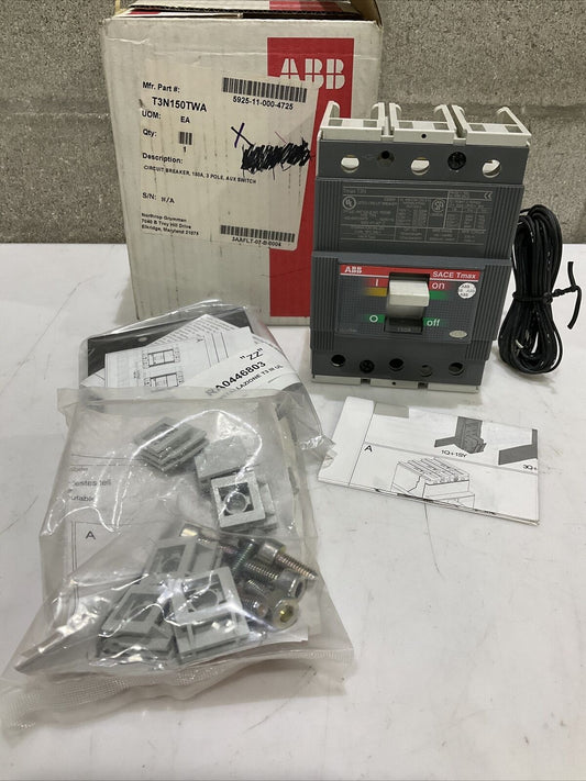 ABB T3N150TWA TMAX T3N CIRCUIT BREAKER W/ AUXILIARY SWITCH 150A 3P U3S