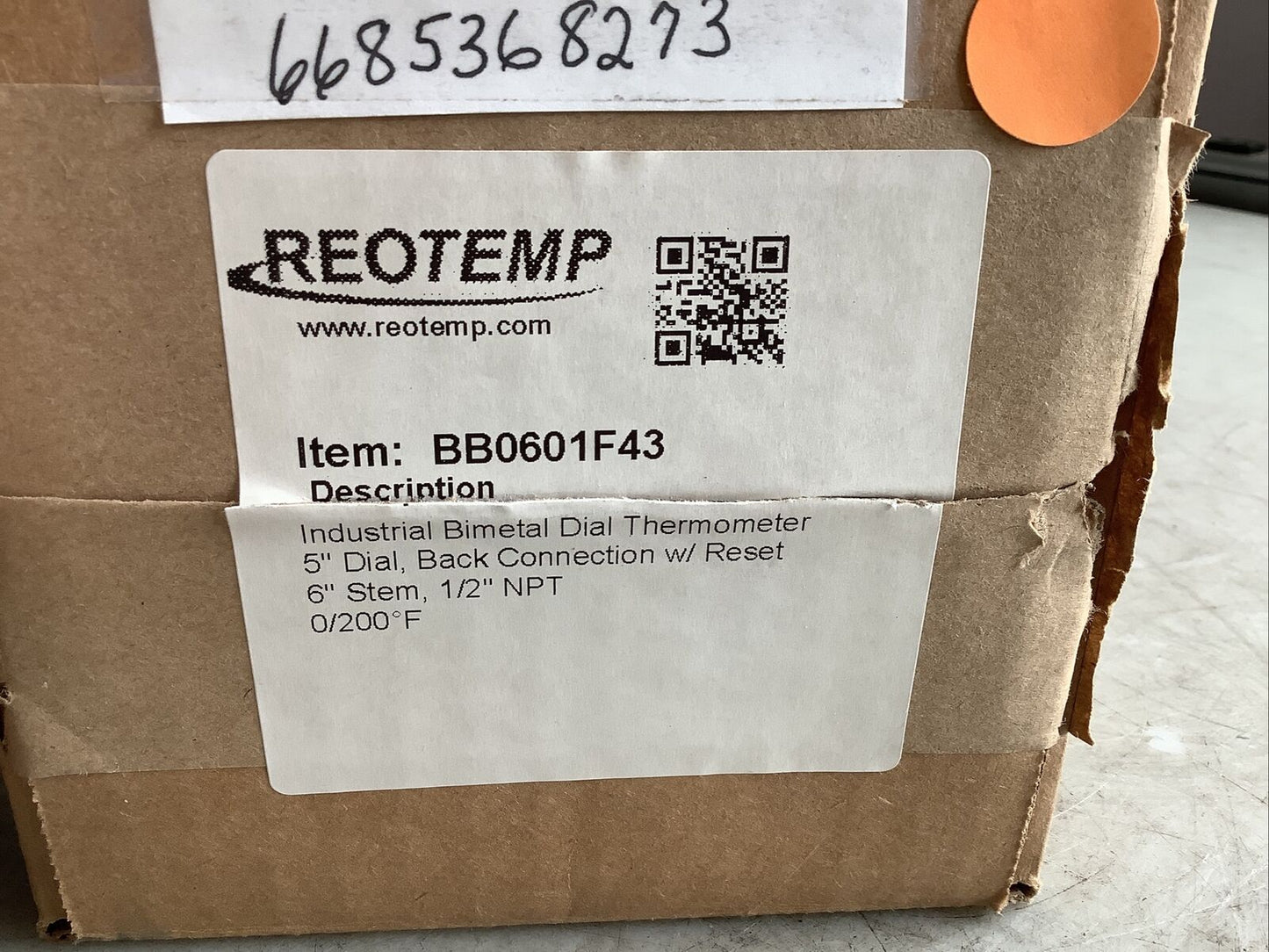 REOTEMP BB0601F43 THERMOMETER 0-200F 5IN DIAL 6IN STEM 1/2IN NPT 373