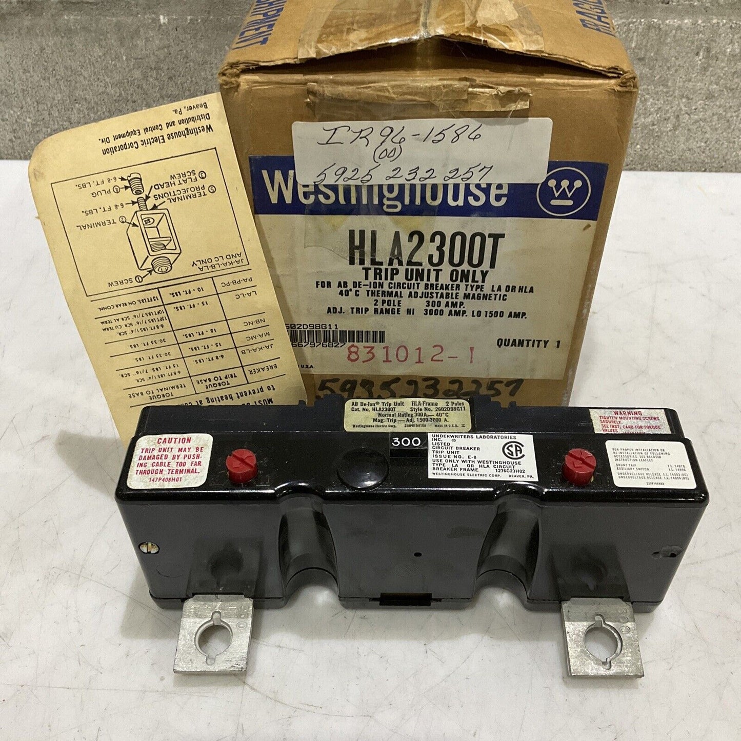 WESTINGHOUSE HLA2300T TRIP UNIT 2 POLE 300AMP 373