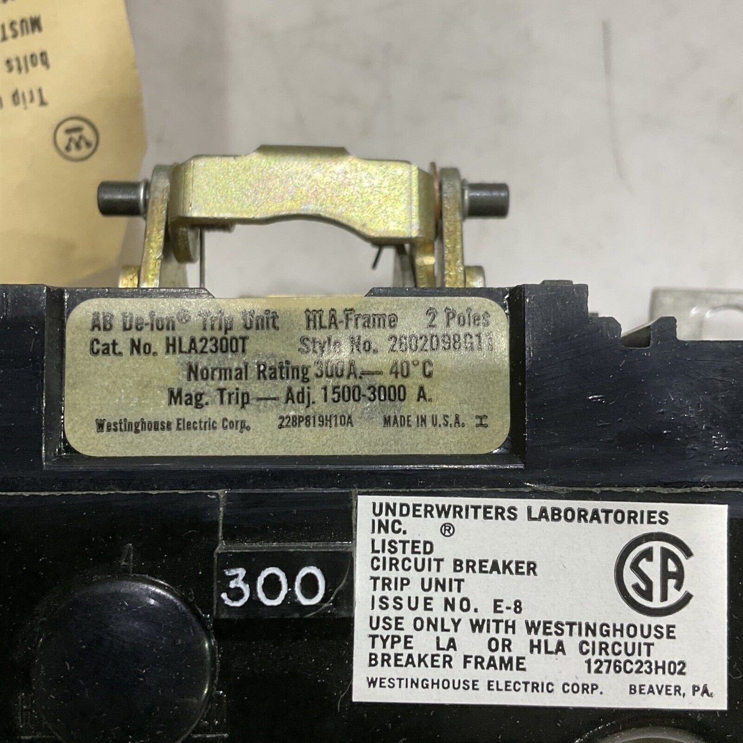 WESTINGHOUSE HLA2300T TRIP UNIT 2 POLE 300AMP 373