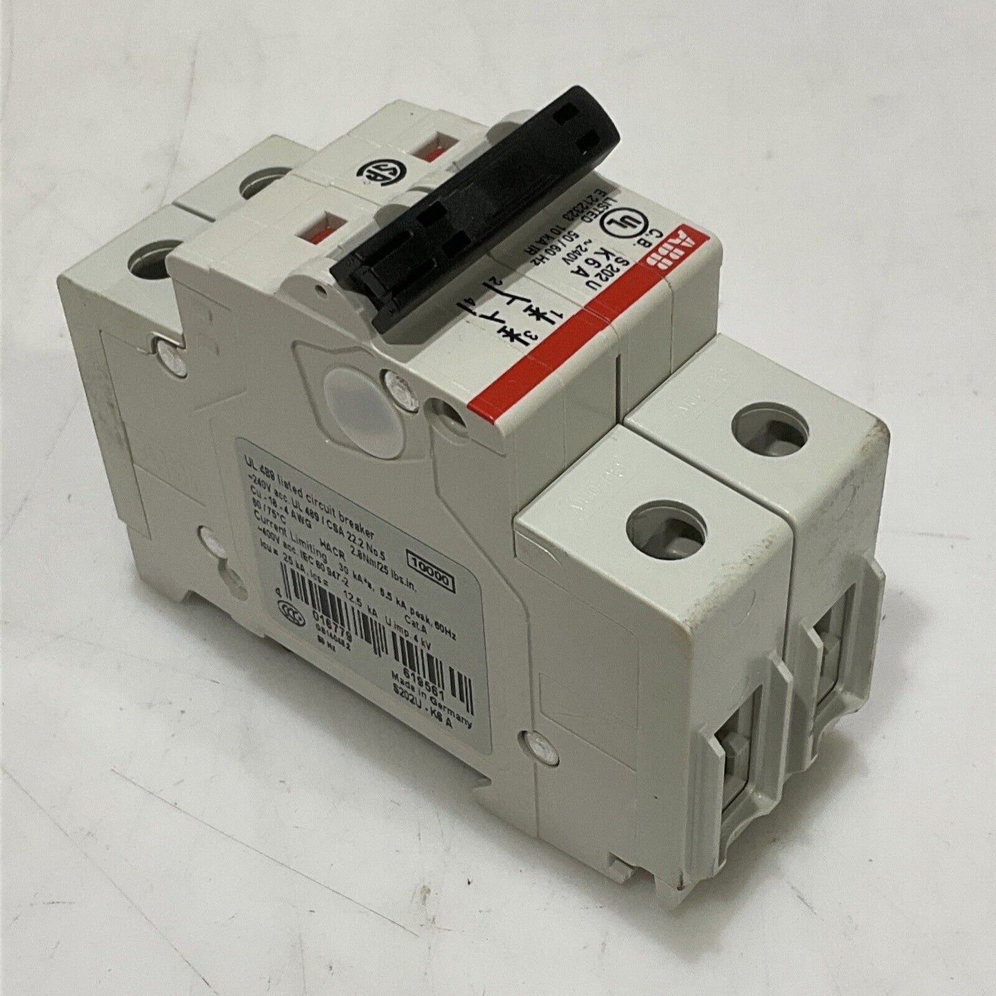 ABB S202U-K6 CIRCUIT BREAKER 50/60 HZ 2 POLE U3S