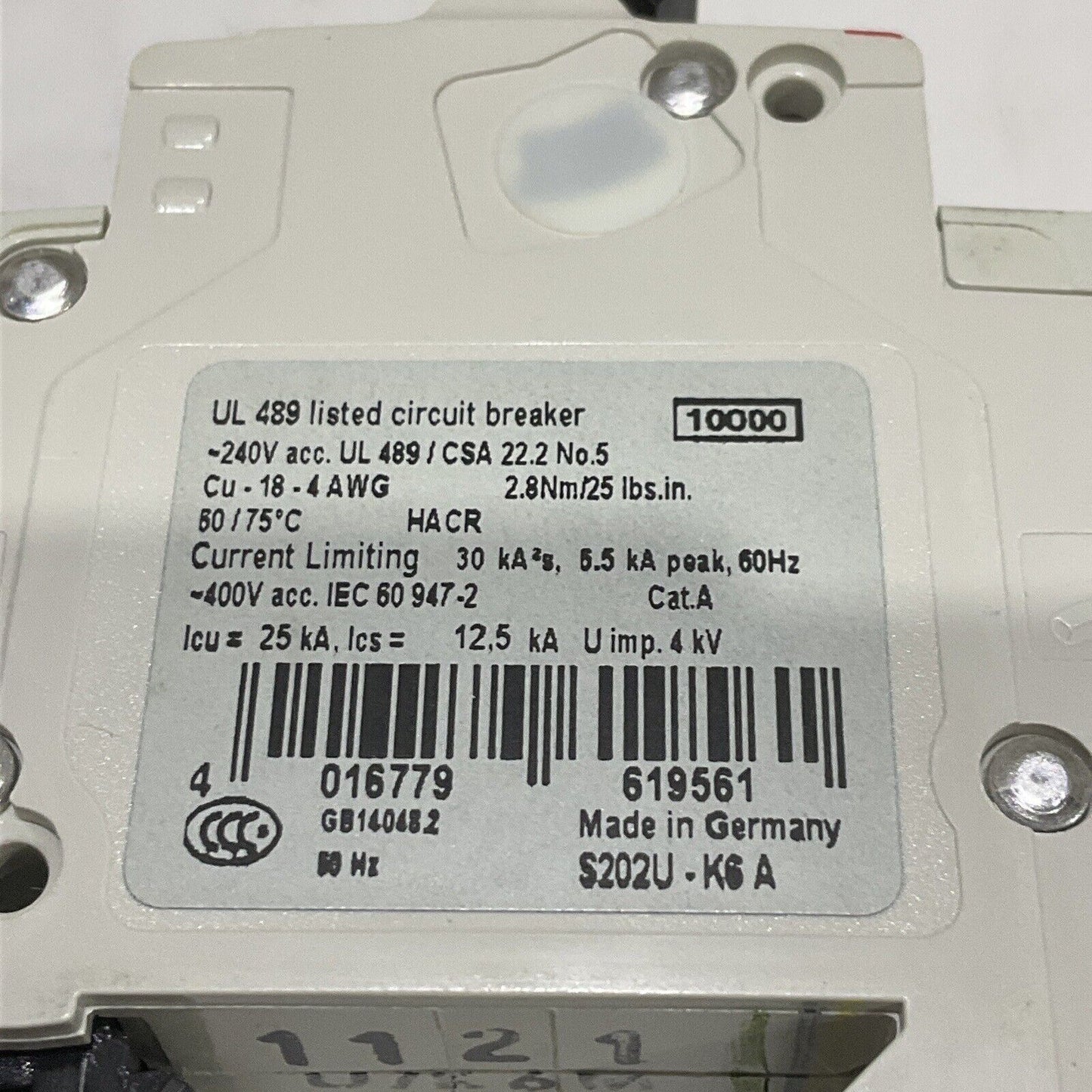 ABB S202U-K6 CIRCUIT BREAKER 50/60 HZ 2 POLE U3S