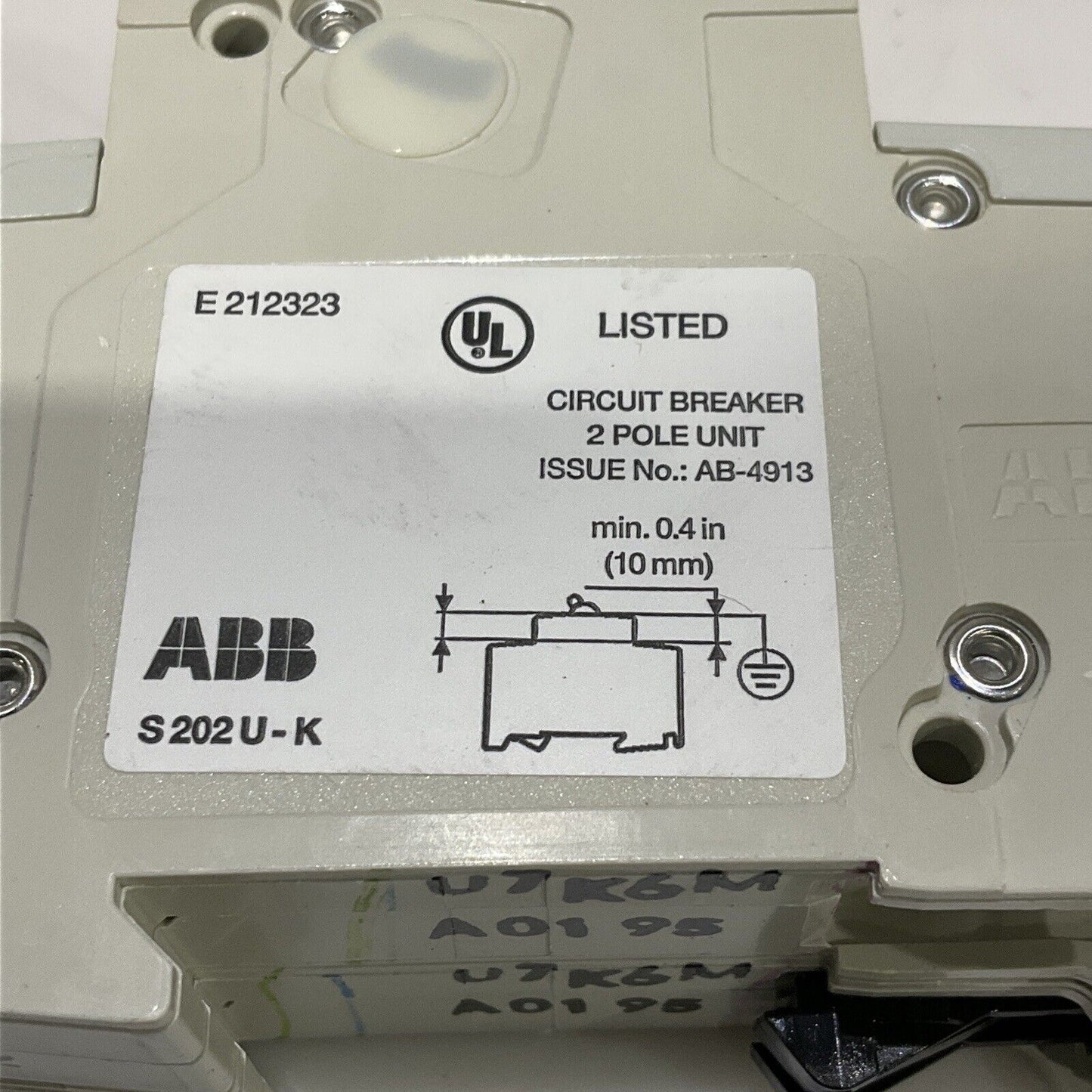 ABB S202U-K6 CIRCUIT BREAKER 2P 240VAC 6A UL489 TRIP CURVE K U3S