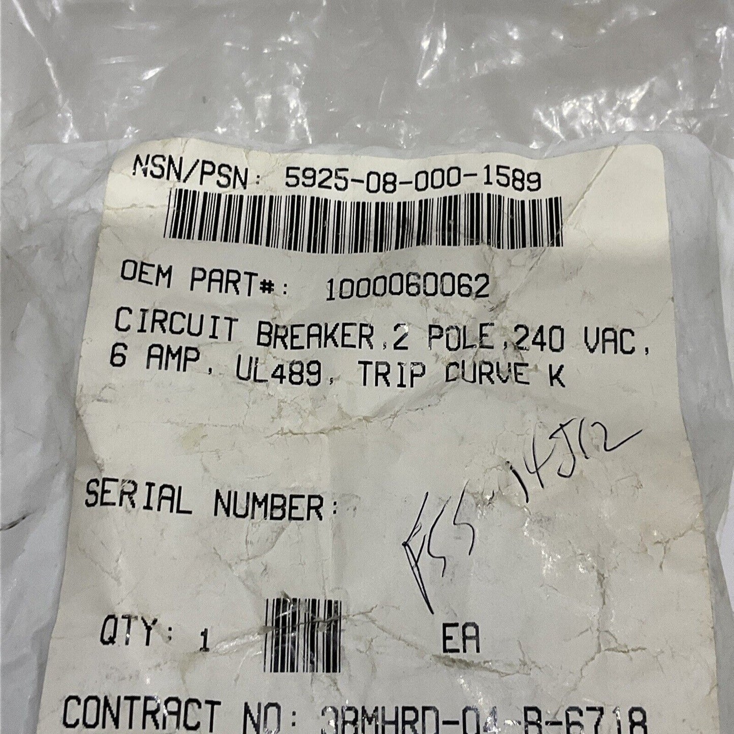 ABB S202U-K6 CIRCUIT BREAKER 2P 240VAC 6A UL489 TRIP CURVE K U3S