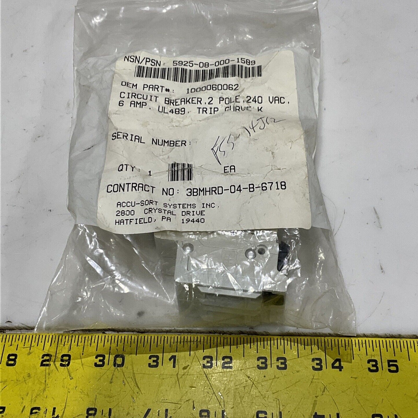 ABB S202U-K6 CIRCUIT BREAKER 2P 240VAC 6A UL489 TRIP CURVE K U3S