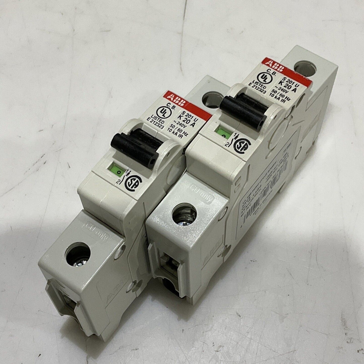 ABB S201-K20 CIRCUIT BREAKER 1 POLE 240V 50/60HZ LOT OF 2 U3S