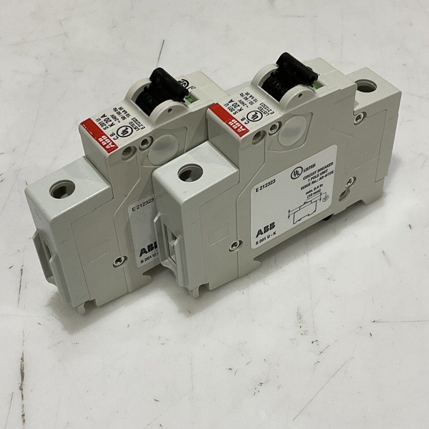 ABB S201-K20 CIRCUIT BREAKER 1 POLE 240V 50/60HZ LOT OF 2 U3S