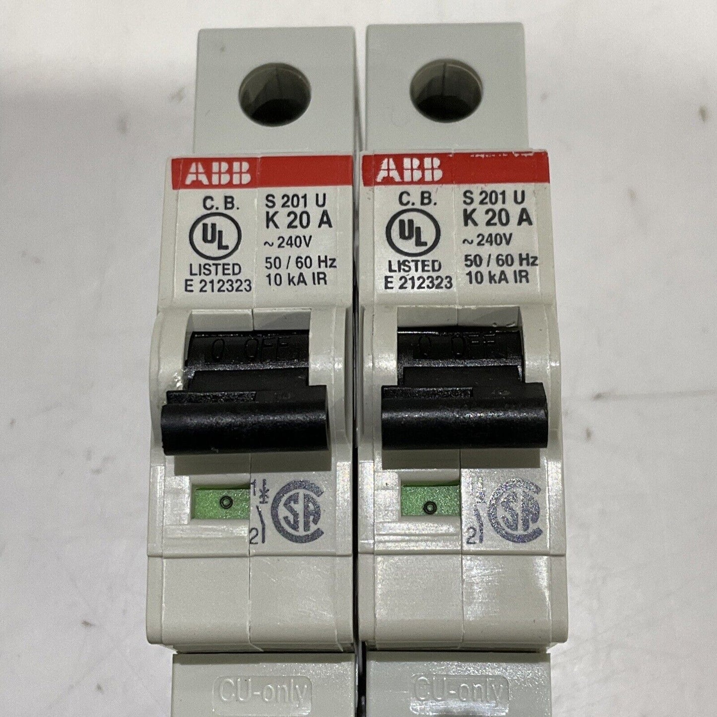 ABB S201-K20 CIRCUIT BREAKER 1 POLE 240V 50/60HZ LOT OF 2 U3S