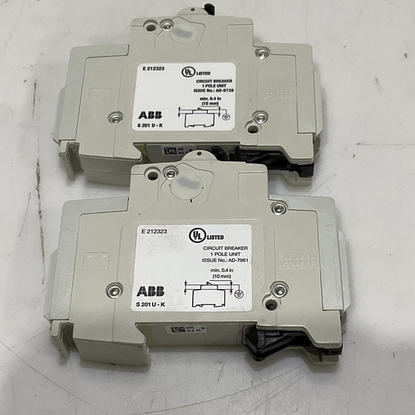 ABB S201-K20 CIRCUIT BREAKER 1 POLE 240V 50/60HZ LOT OF 2 U3S