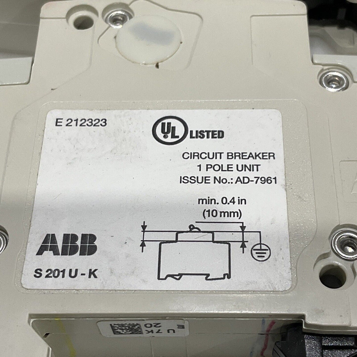 ABB S201-K20 CIRCUIT BREAKER 1 POLE 240V 50/60HZ LOT OF 2 U3S