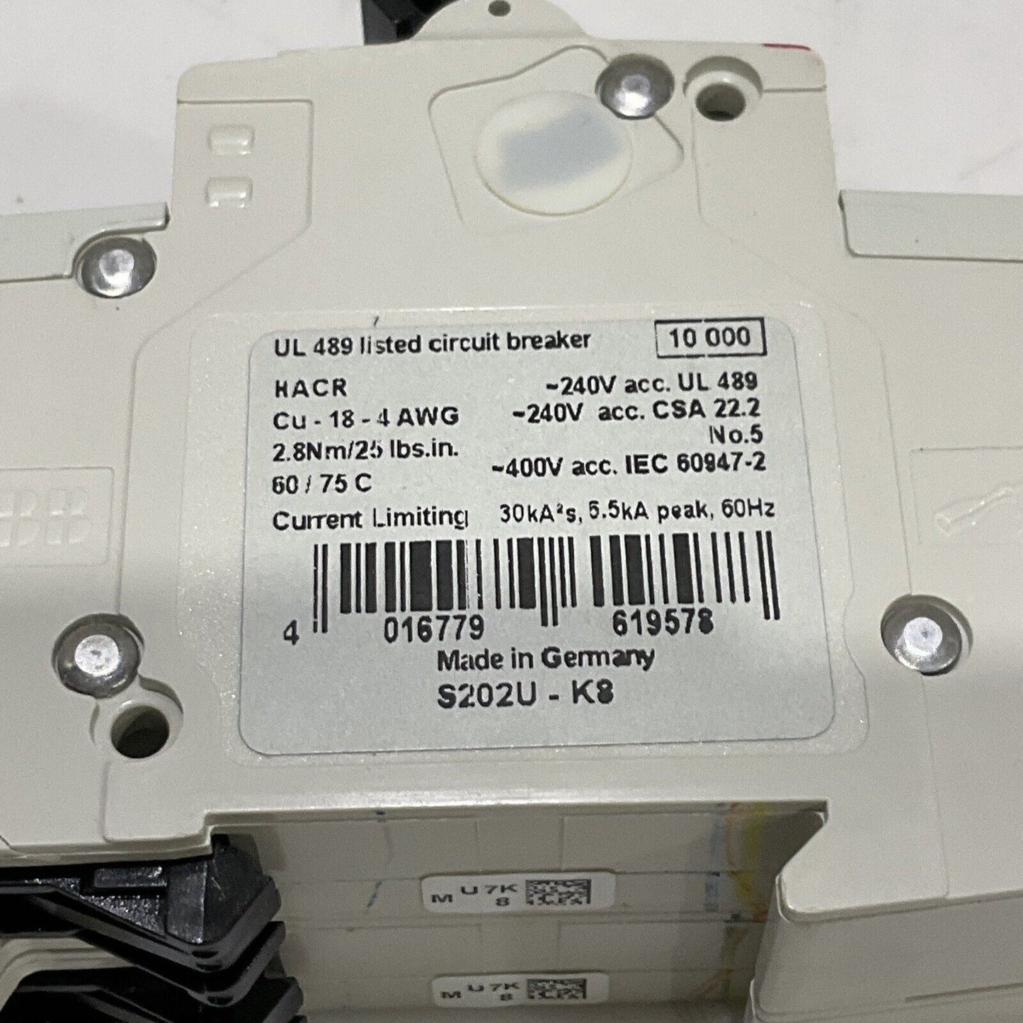 ABB S202U-K8 CIRCUIT BREAKER 240V 50/60HZ U3S