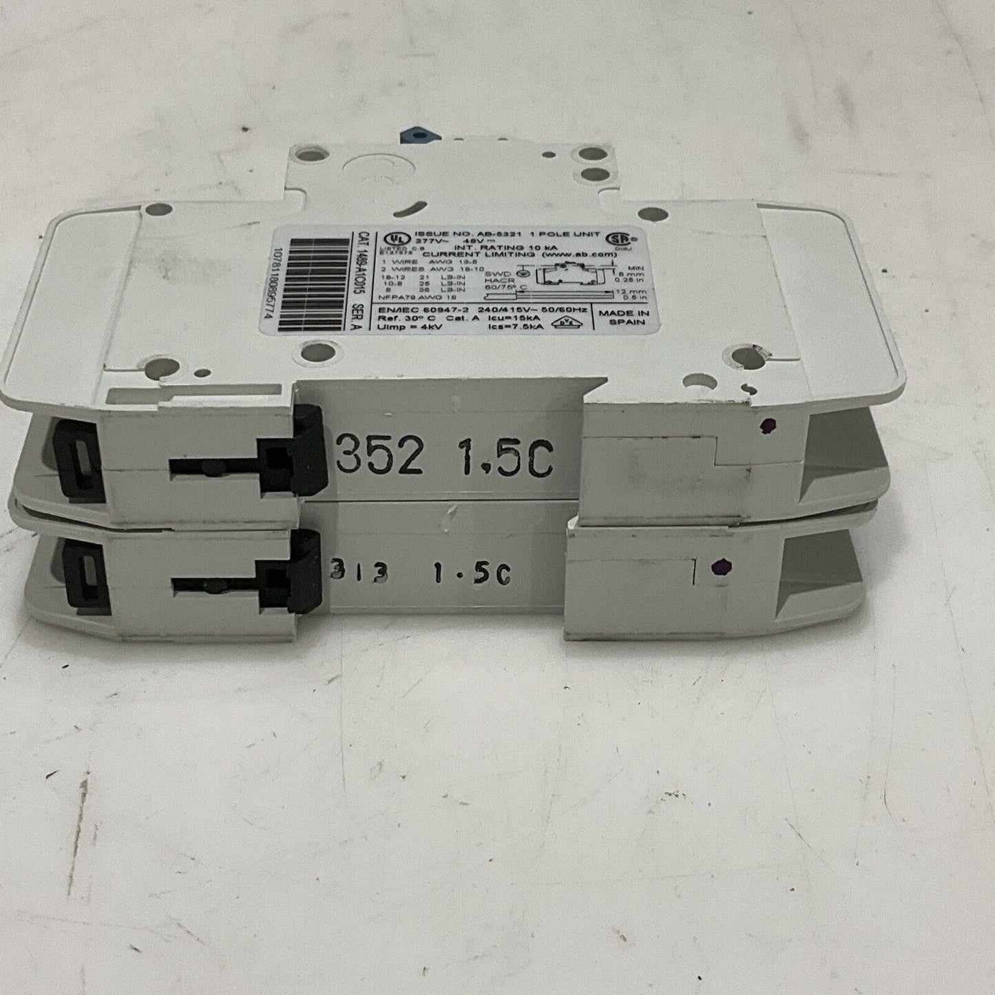 AB 1489-A AB-5321 CIRCUIT BREAKER 1 POLE UNIT 50/60HZ 240/415V LOT OF 2 U3S