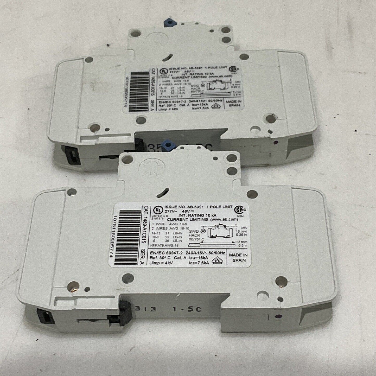 AB 1489-A AB-5321 CIRCUIT BREAKER 1 POLE UNIT 50/60HZ 240/415V LOT OF 2 U3S