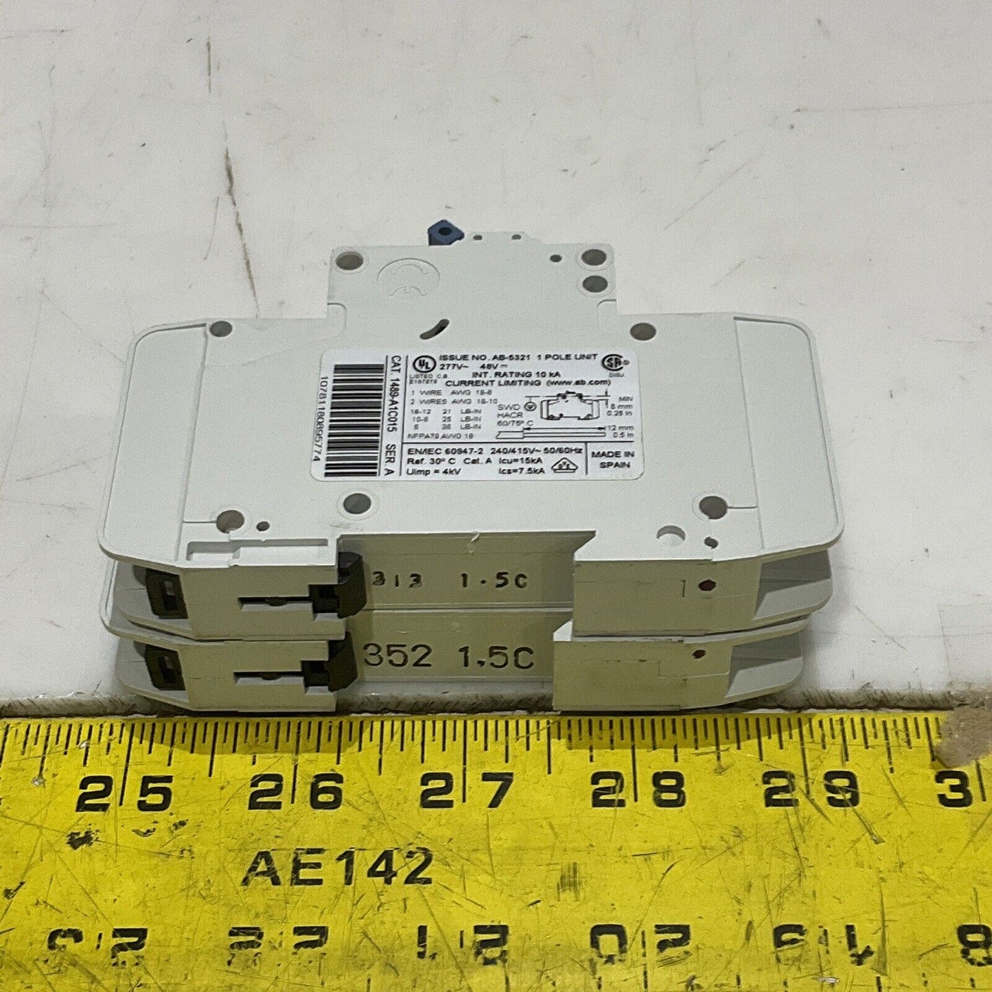 AB 1489-A AB-5321 CIRCUIT BREAKER 1 POLE UNIT 50/60HZ 240/415V LOT OF 2 U3S