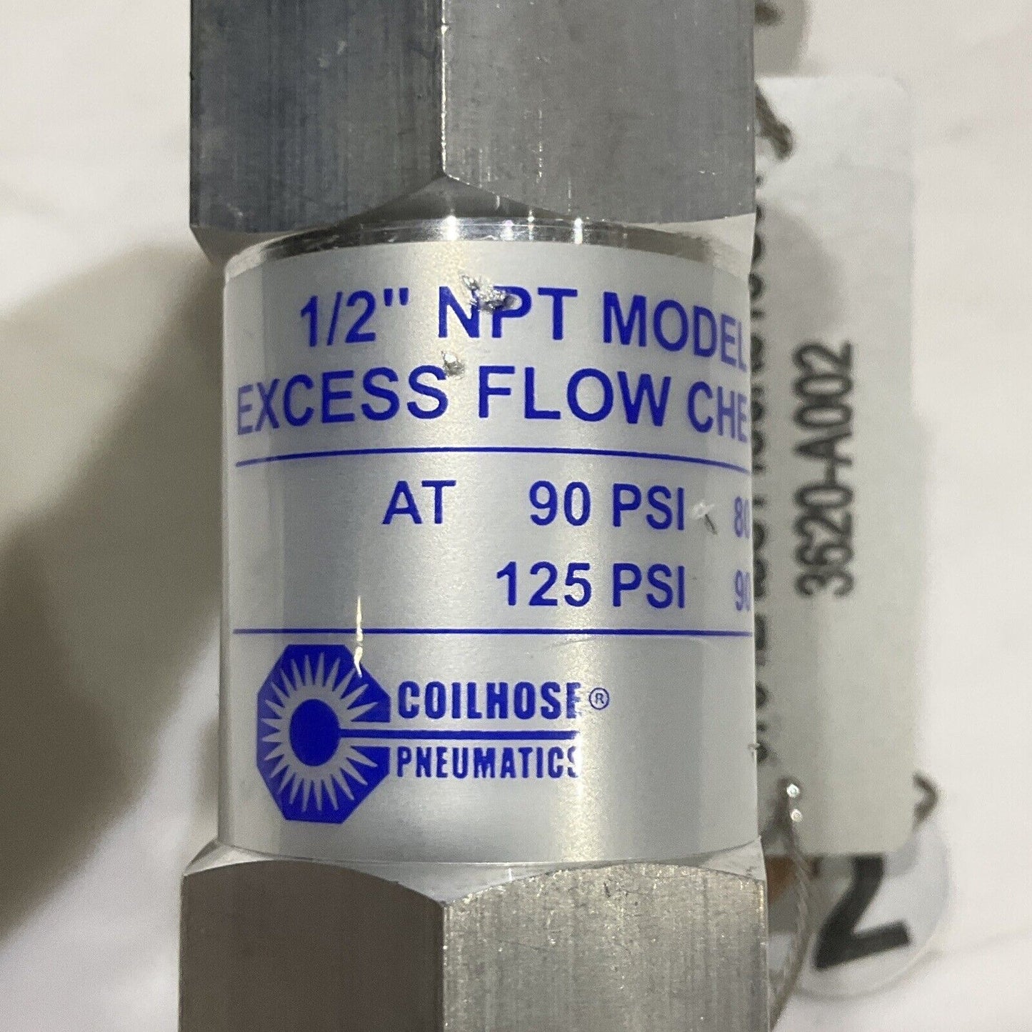 COILHOUSE PNEUMATICS SV804 EXCESS FLOW CHECK VALVE 90-125PSI 1/2” NPT U3S