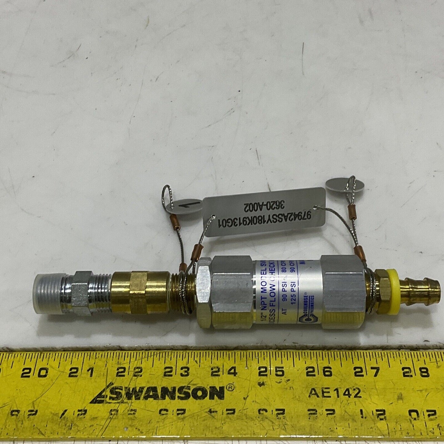 COILHOUSE PNEUMATICS SV804 EXCESS FLOW CHECK VALVE 90-125PSI 1/2” NPT U3S