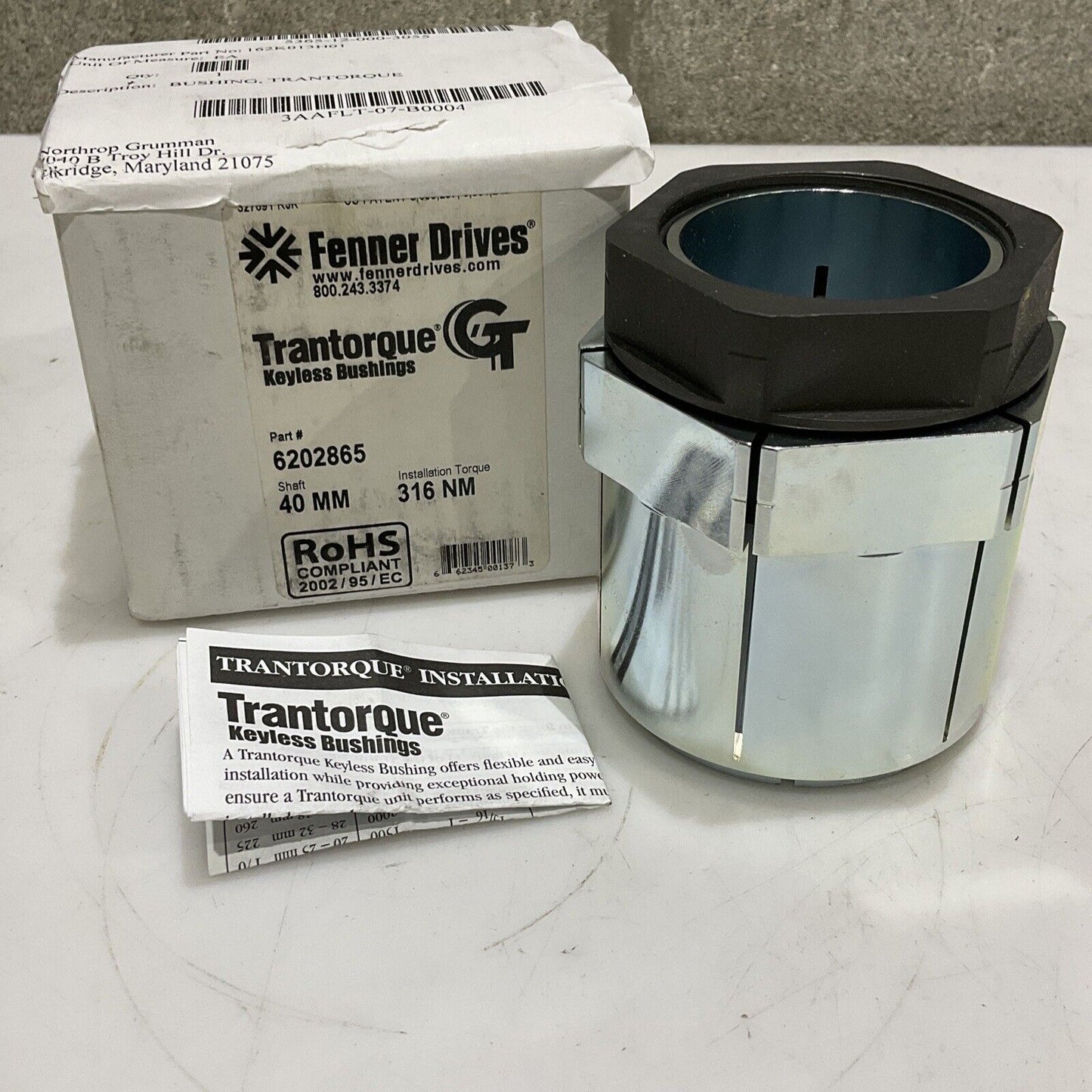 FENNER DRIVE 6202865 TRANTORQUE KEYLESS BUSHINGS 40MM 316NM U3S