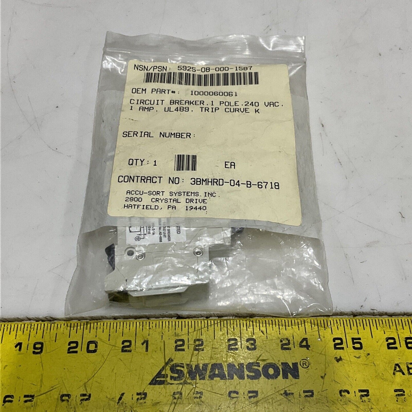 ABB S201U-K S201UK1A CIRCUIT BREAKER 1 POLE UNIT 240V 50/60HZ U3S