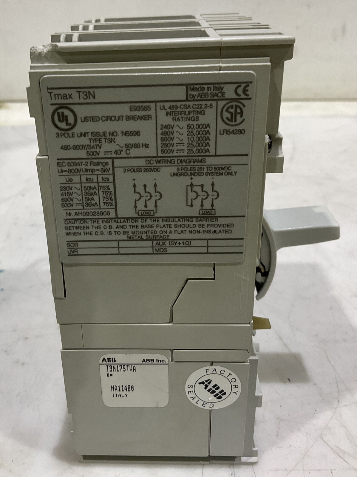 ABB T3N175TWA 175A CIRCUIT BREAKER U3S