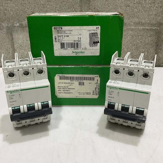 SCHNEIDER ELECTRIC 60179 MINI CIRCUIT BREAKER 3P 15A 240V MULTI 9 LOT OF 2 U3S