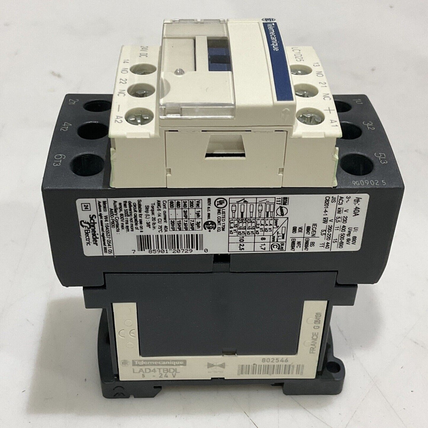 SCHNEIDER ELECTRIC LC1D25 LAD4TBDL CONTACTOR 24V U3S