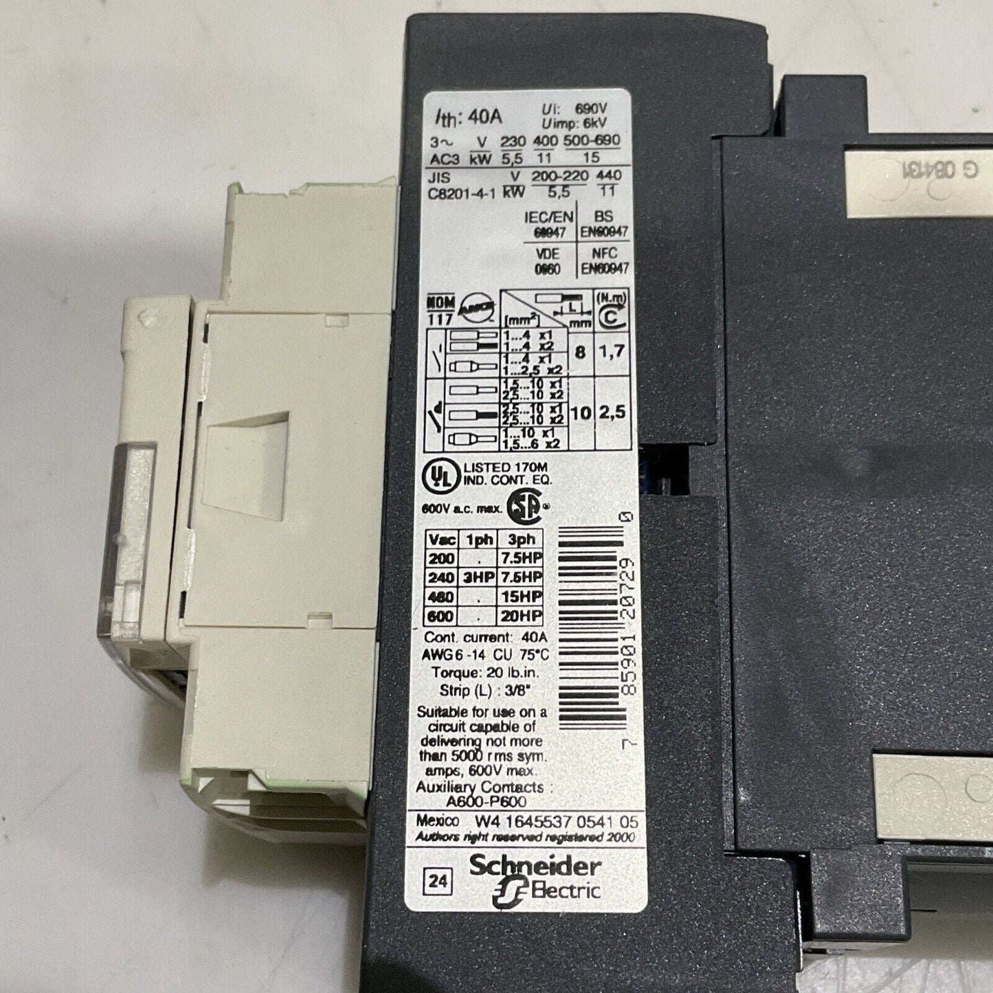 SCHNEIDER ELECTRIC LC1D25 LAD4TBDL CONTACTOR 24V U3S