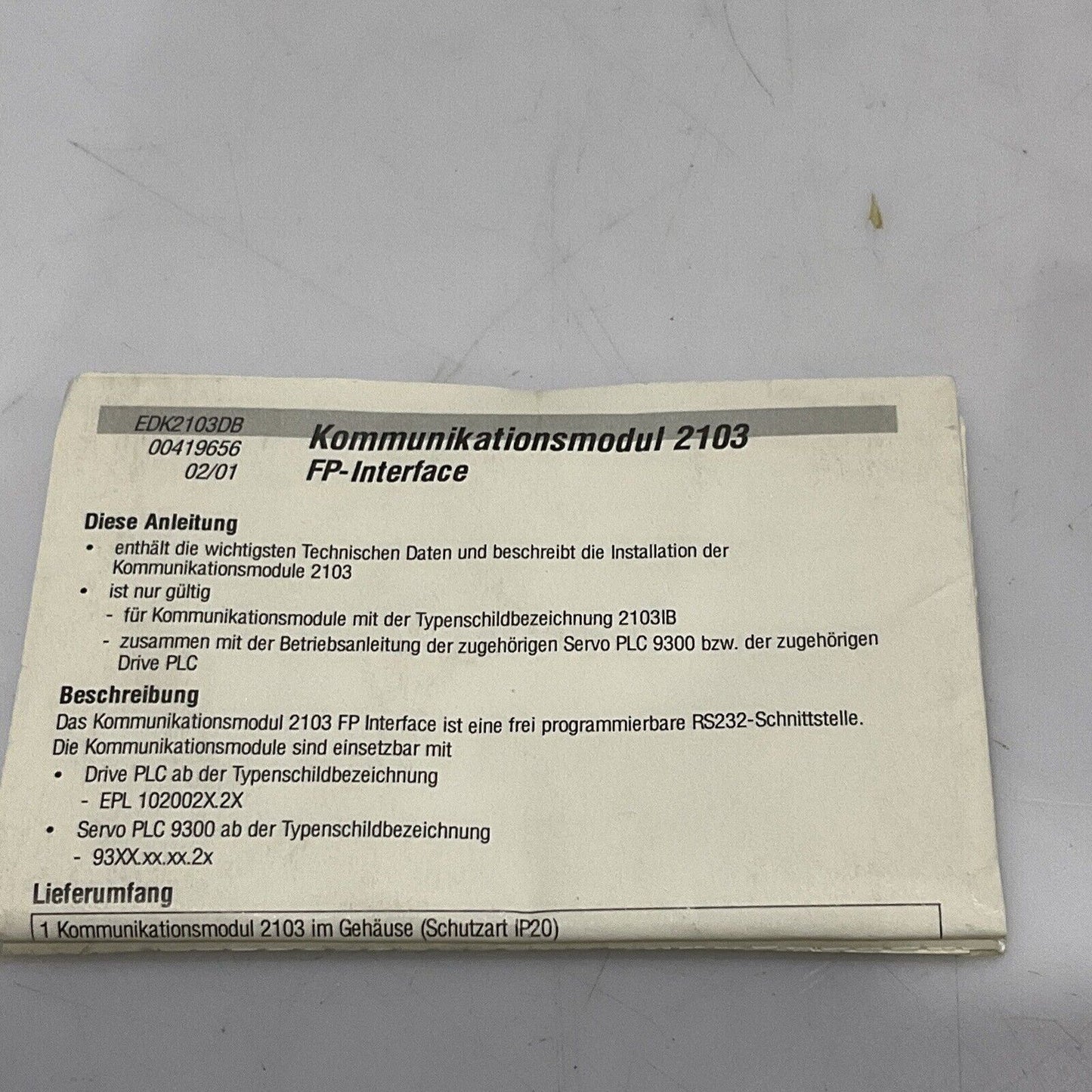 LENZE EMF 2103IB FP INTERFACE COMMUNICATION MODULE U3S