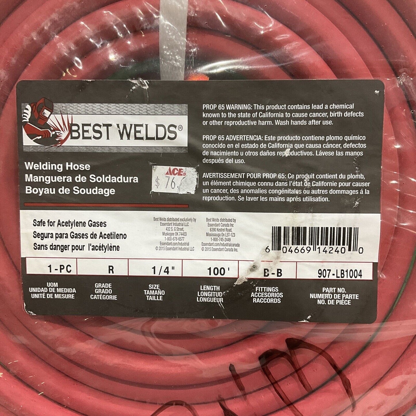 BESTWELDS 907-LB1004 WELDING HOSE 1-PC R 1/4” 100’ B-B 373