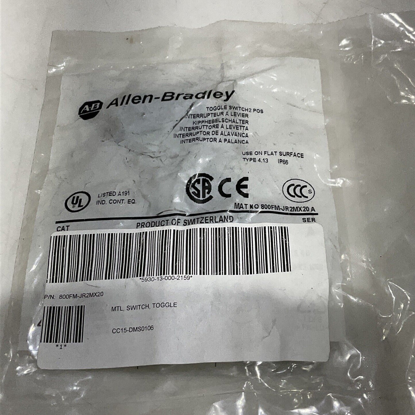 ALLEN BRADLEY 800FM-JR2MX20 TOGGLE SWITCH U3S