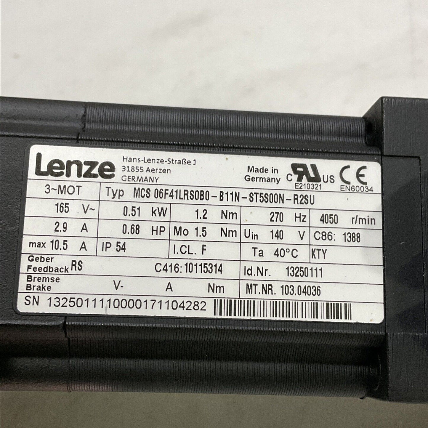 LENZE MCS 06F41LRS0B0-B11N-ST5S00N-R2SU PERFORATED BELT MOTOR ASSEMBLY U3S