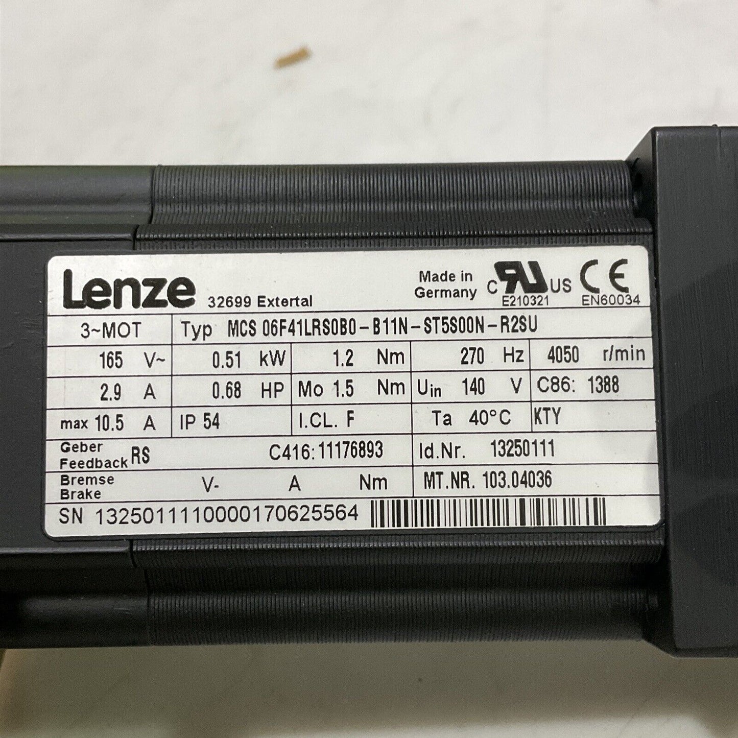 LENZE MCS 06F41LRS0B0-B11N-ST5S00N-R2SU PERFORATED BELT MOTOR ASSEMBLY U3S