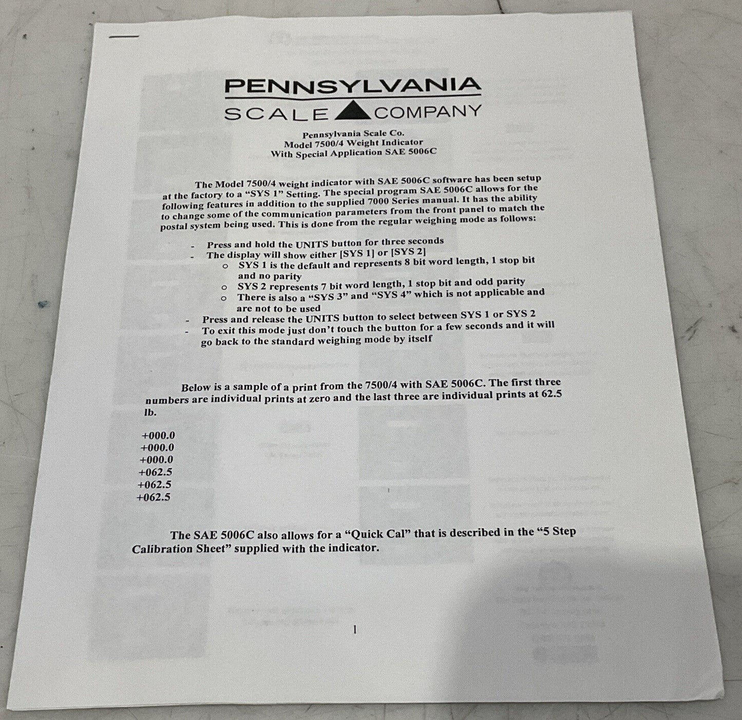 PENNSYLVANIA SCALE COMPANY 7500/4 SAE 5006C WEIGHT INDICATOR  U3S