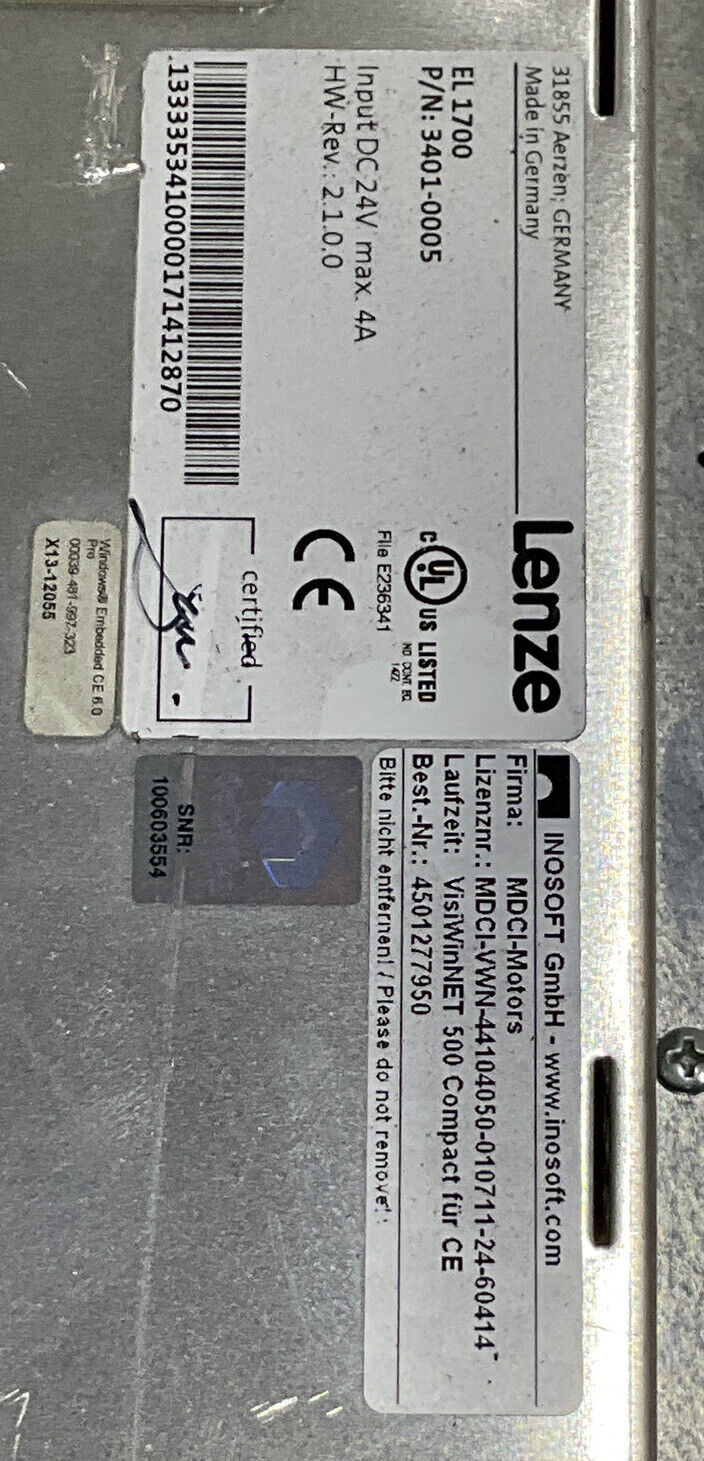 LENZE EL 1700 3401-0005 OPERATOR INTERFACE TOUCHSCREEN LOT OF 2 U3S