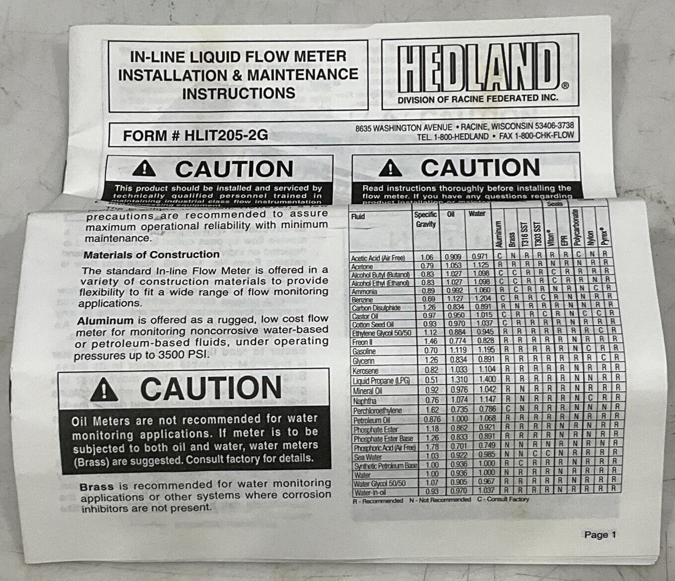 HEDLAND H601A-001 6348009 FLOW METER 373