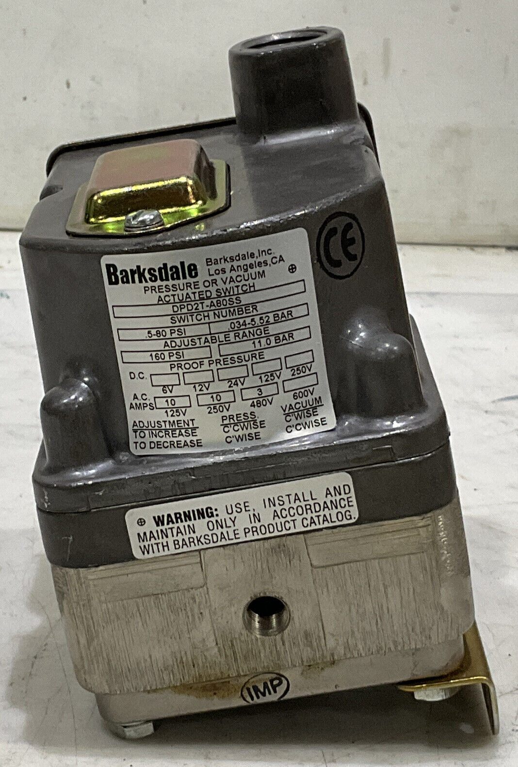 BARKSDALE DPD2T-A80SS PRESSURE OR VACUUM ACTUATED PRESSURE SWITCH 373