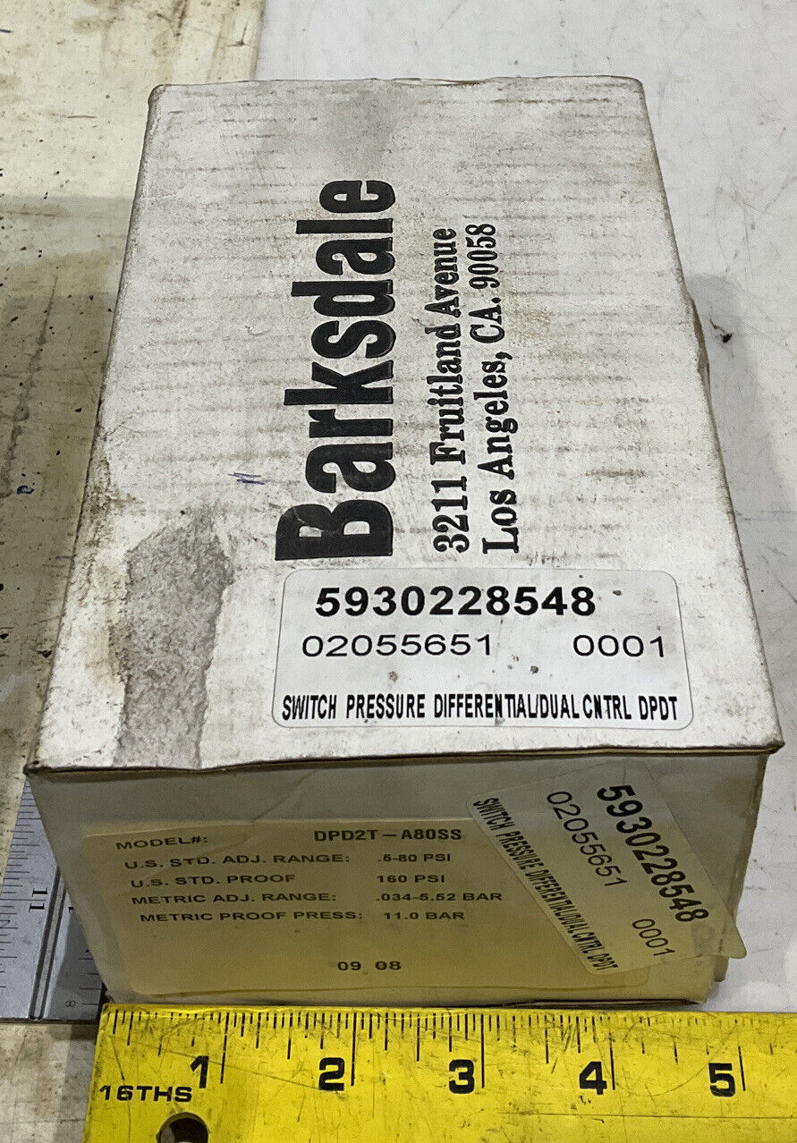 BARKSDALE DPD2T-A80SS PRESSURE OR VACUUM ACTUATED PRESSURE SWITCH 373