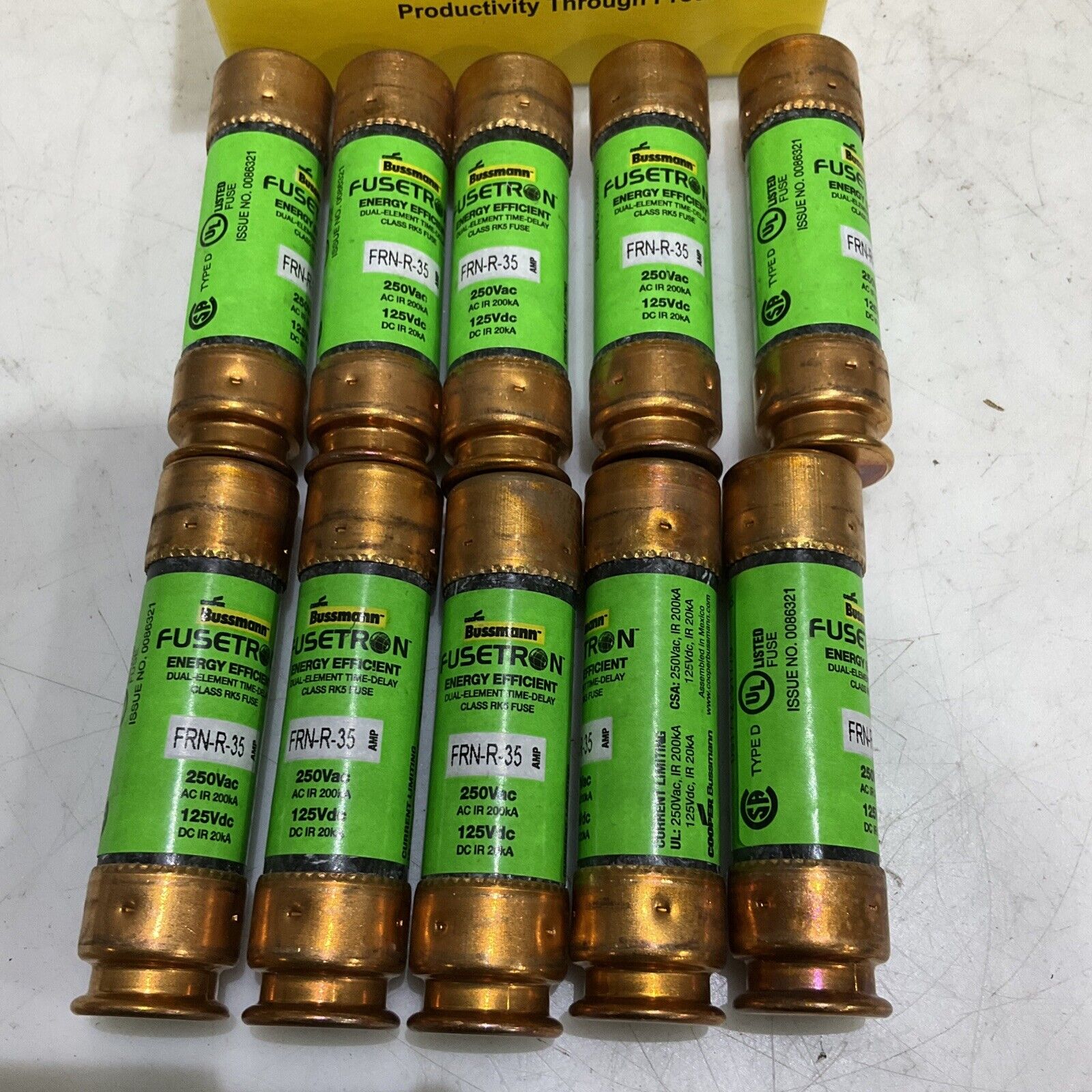 COOPER BUSSMANN FRN-R-35 FUSES DUAL ELEMENT TIME DELAY 250 V R5 LOT OF ...