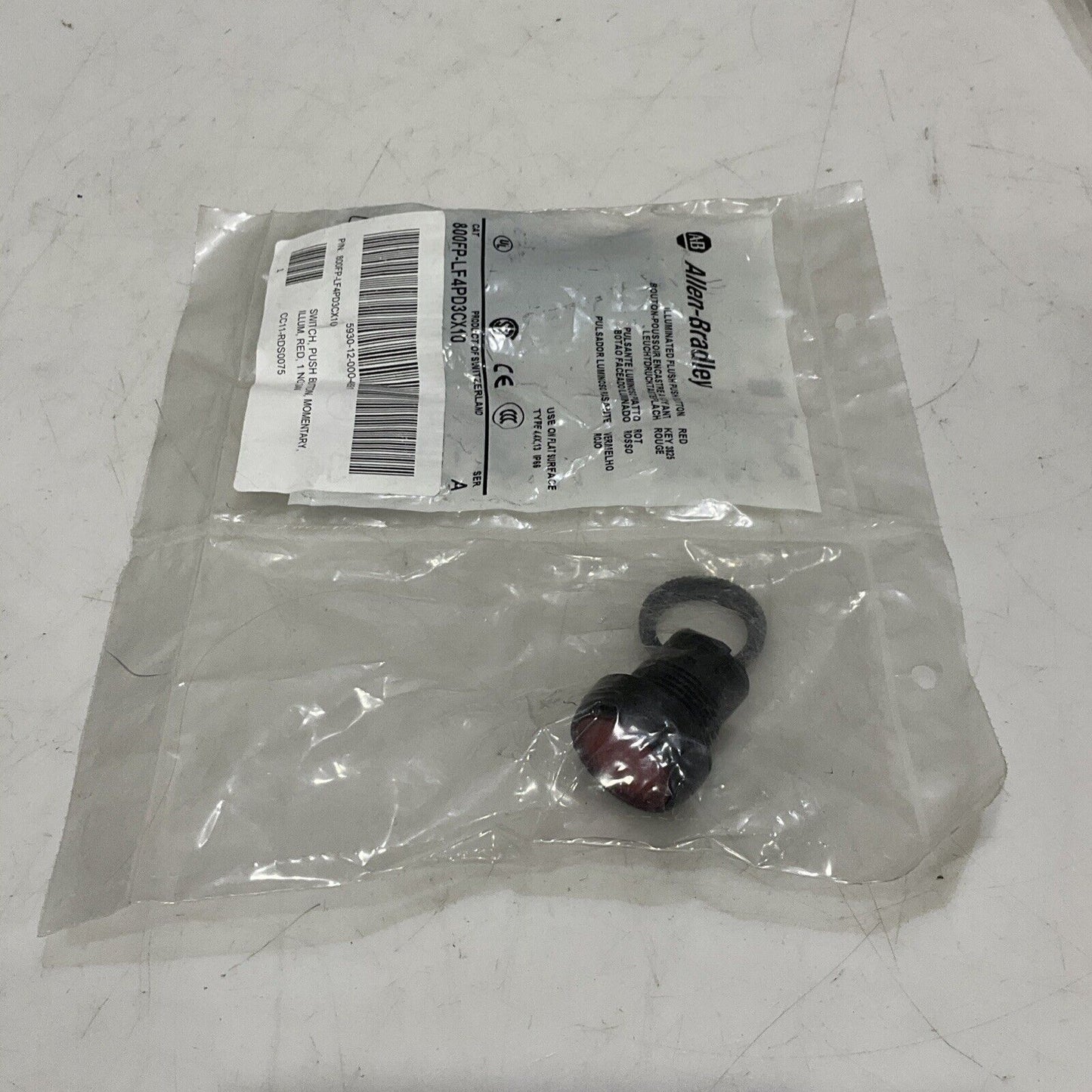AB 800FP-LF4PD3CX10 RED ILLUMINATED FLUSH PUSH BUTTON SWITCH 24V U3S