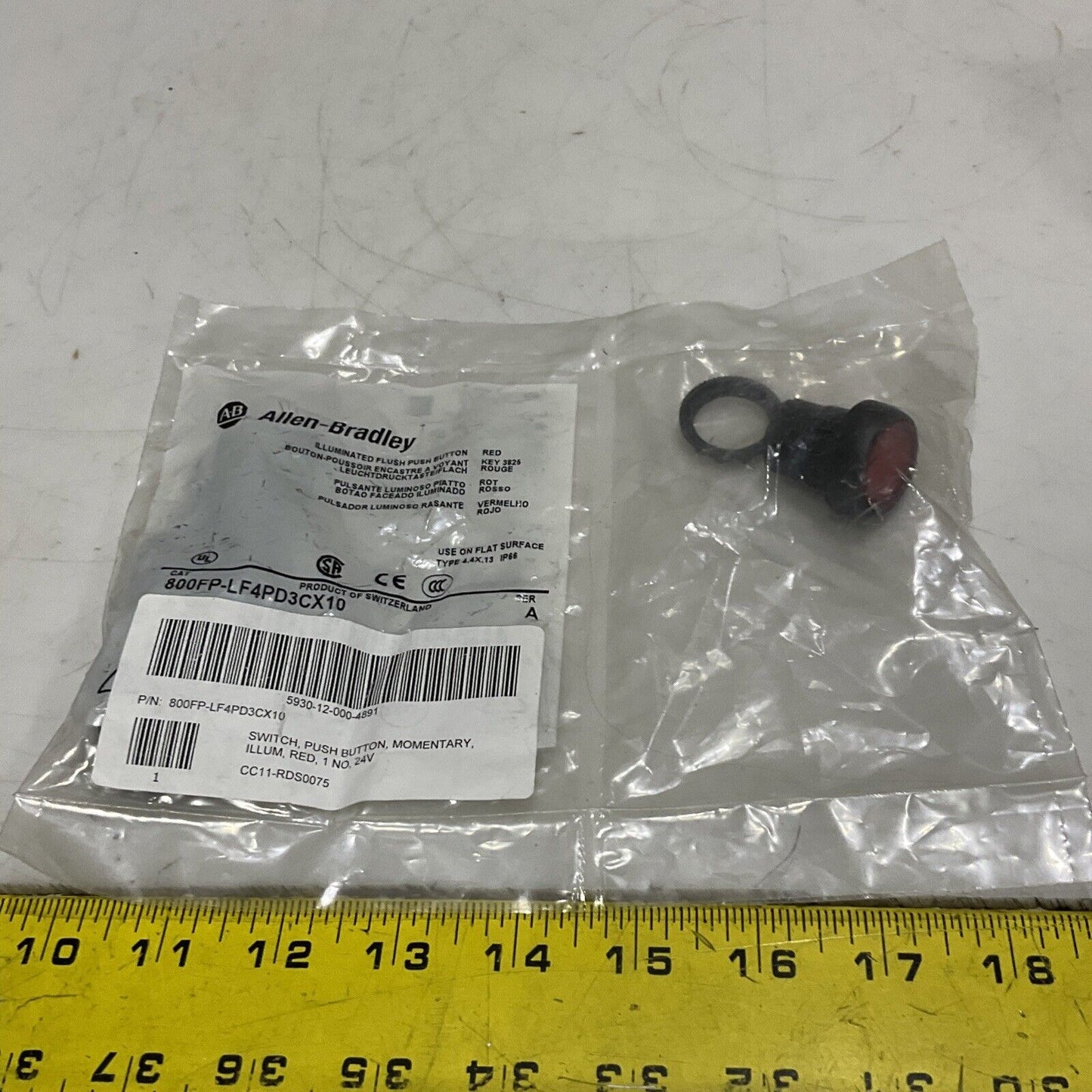 AB 800FP-LF4PD3CX10 RED ILLUMINATED FLUSH PUSH BUTTON SWITCH 24V U3S