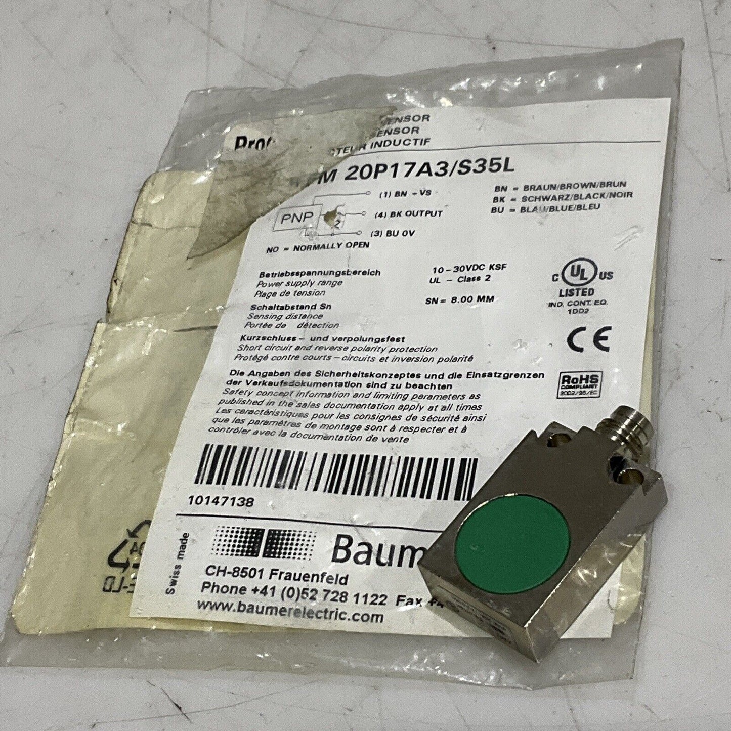 BAUMER IFFM 20P17A3 S35L PROXIMITY INDUCTIVE SENSOR SWITCH U3S