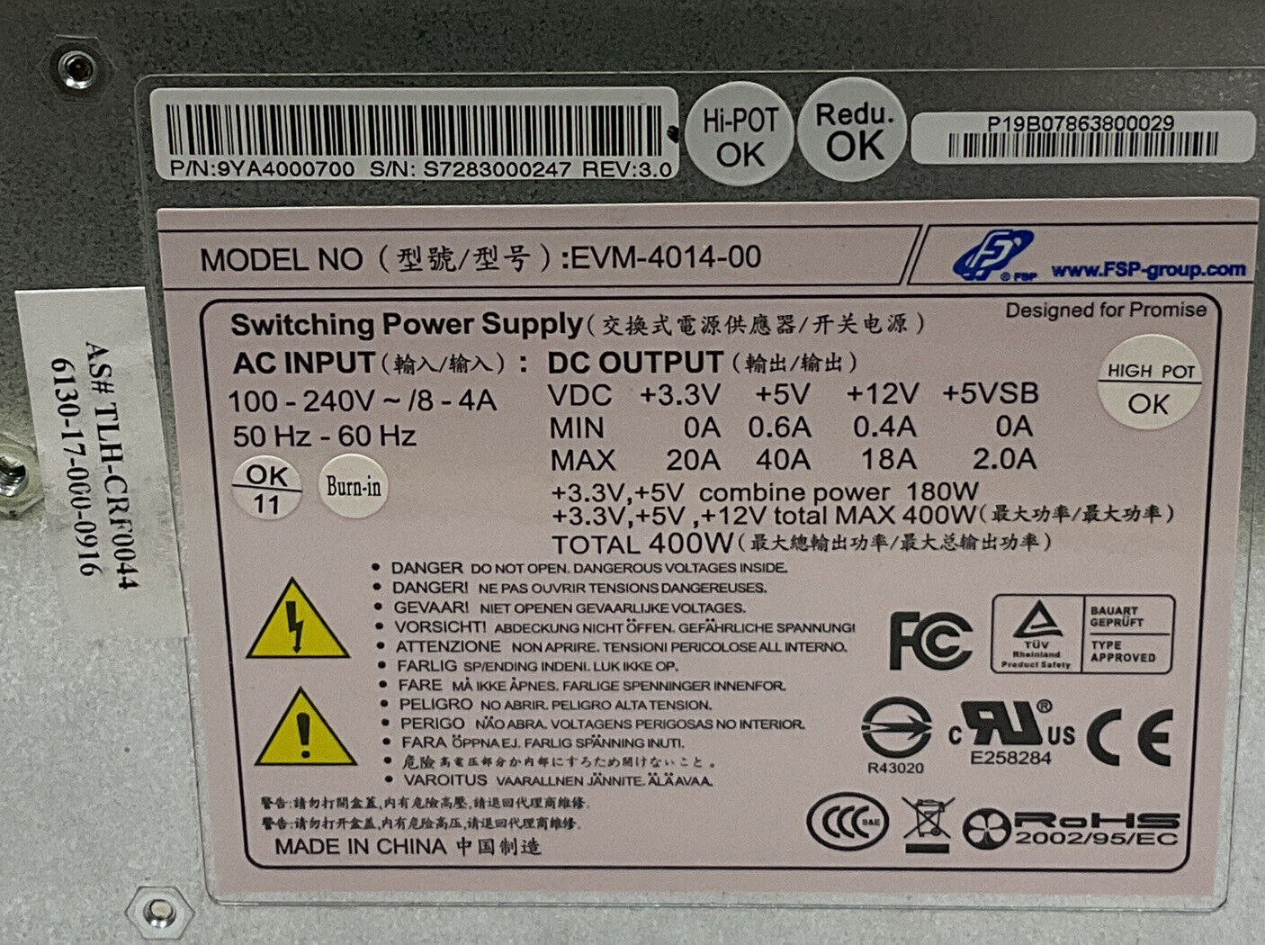 FSP GROUP EVM-4014-00 X10 2U/12 50/60HZ 100-240V POWER SUPPLY SERVER U3S