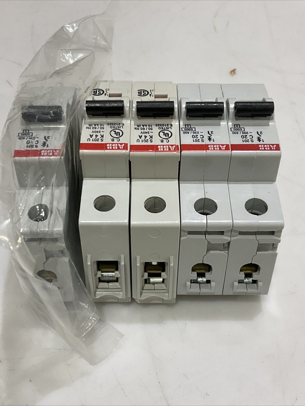 ABB MINI CIRCUIT BREAKERS S201U-K S201-C20 2201U-K4 S201-C10 LOT OF 5 U3S