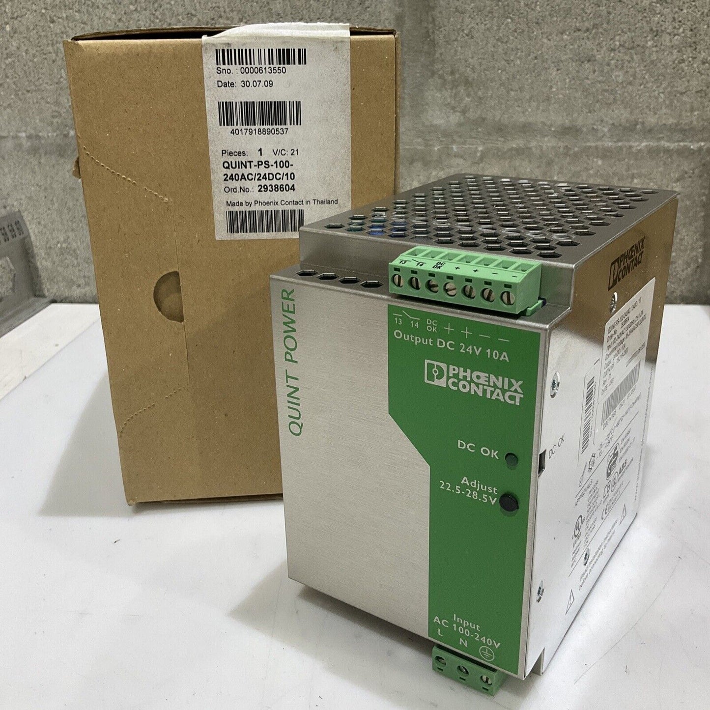 PHOENIX CONTACT 293604 POWER SUPPLY QUINT-PS-100-240AC 50-60 HZ 2.8-1.2A U3S