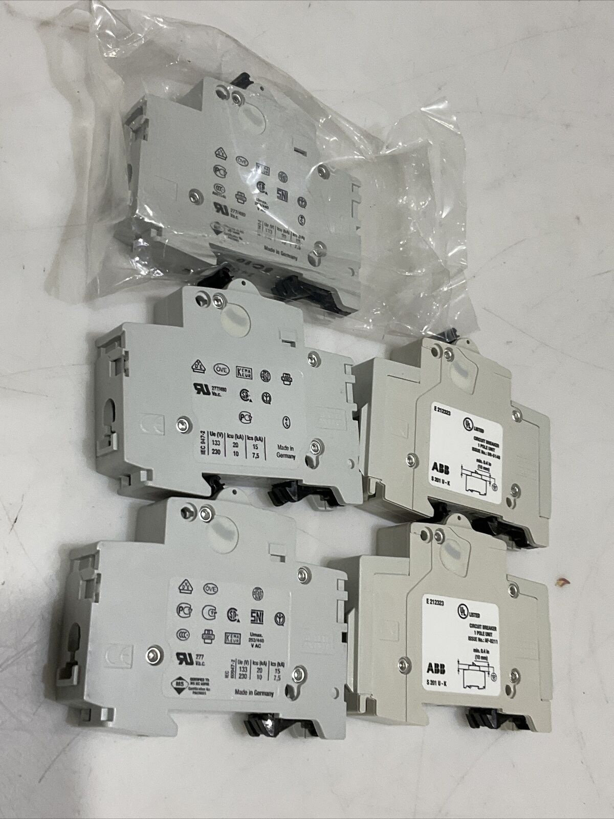 ABB MINI CIRCUIT BREAKERS S201U-K S201-C20 2201U-K4 S201-C10 LOT OF 5 U3S