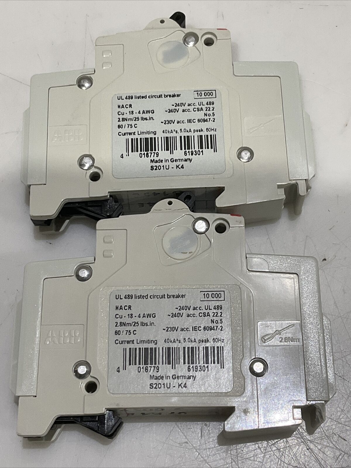 ABB MINI CIRCUIT BREAKERS S201U-K S201-C20 2201U-K4 S201-C10 LOT OF 5 U3S