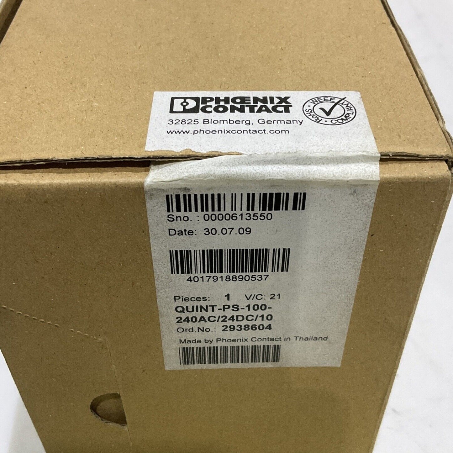 PHOENIX CONTACT 293604 POWER SUPPLY QUINT-PS-100-240AC 50-60 HZ 2.8-1.2A U3S