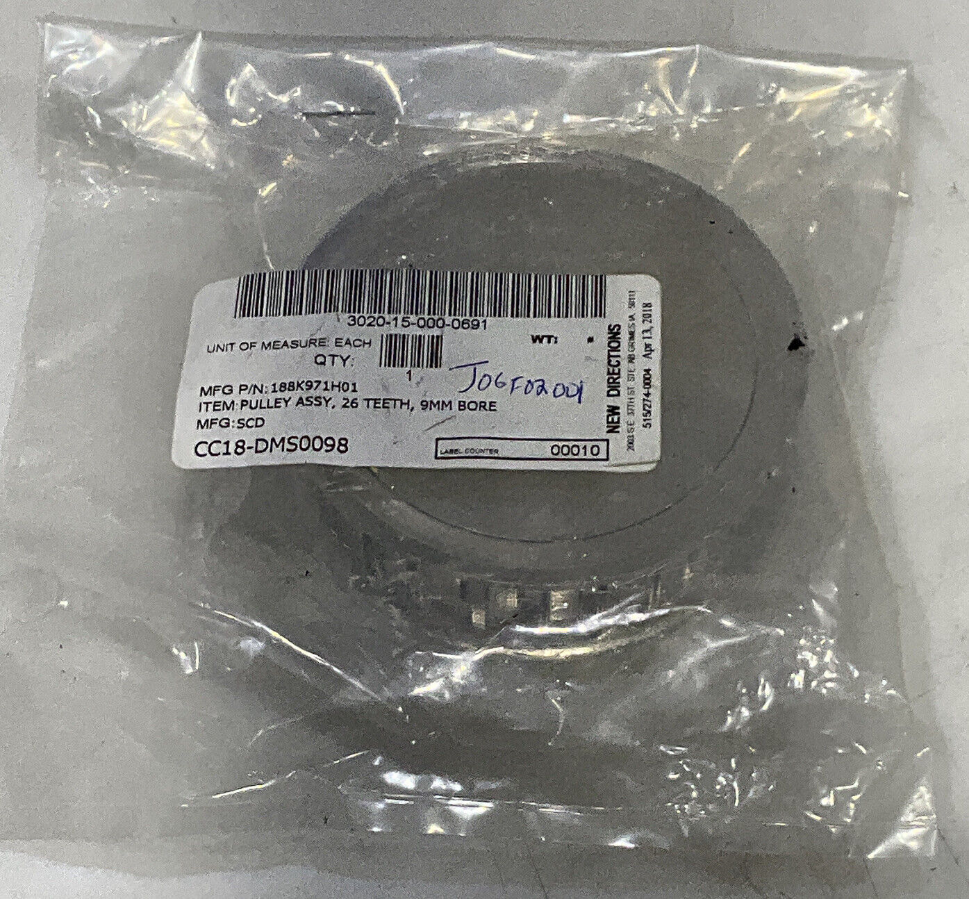 CMT CO CMT26L075-3FA1620 188K971 TIMING PULLEY ASSEMBLY U3S