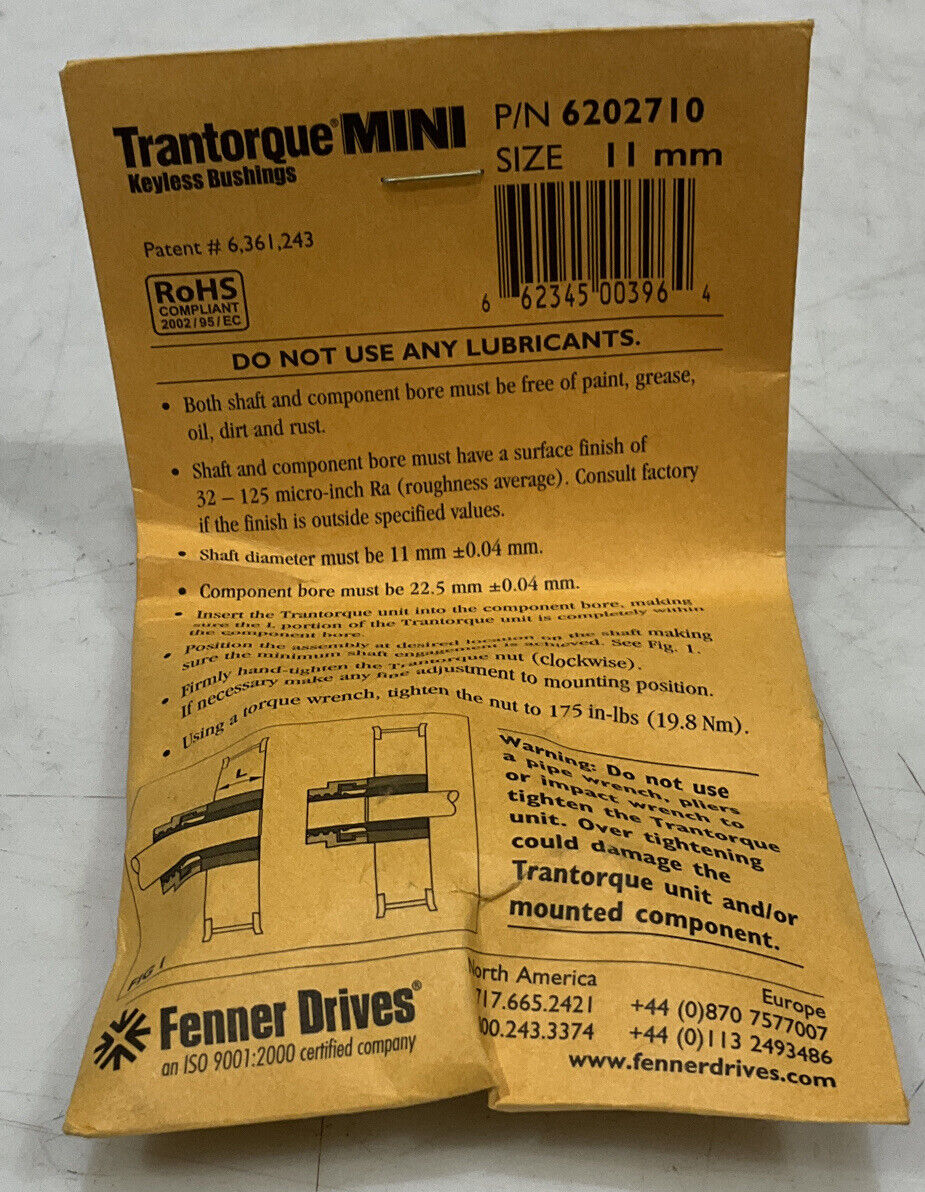 TRANTORQUE MINI 6202710 11MM BUSHING U3S Industrial Garage Sales